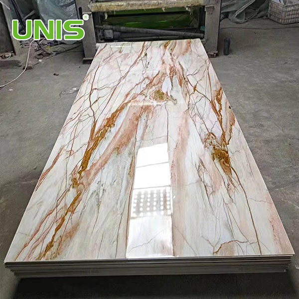 Painel de parede de showroom de folha de mármore de PVC brilhante UV